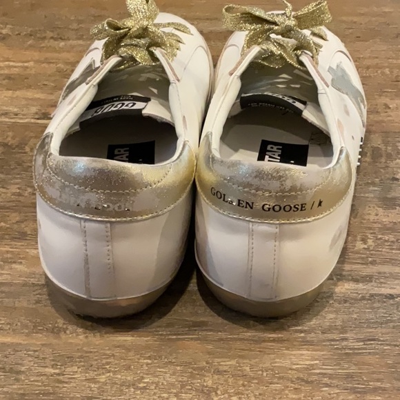 Golden Goose White and Gold Super Star Classic Sneakers - Picture 3 of 7